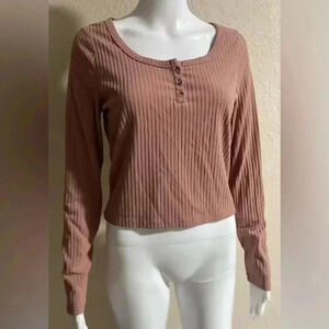 Wild Fable | Womens Juniors Ribbed Button Front Detail Long Sleeved Top | Medium